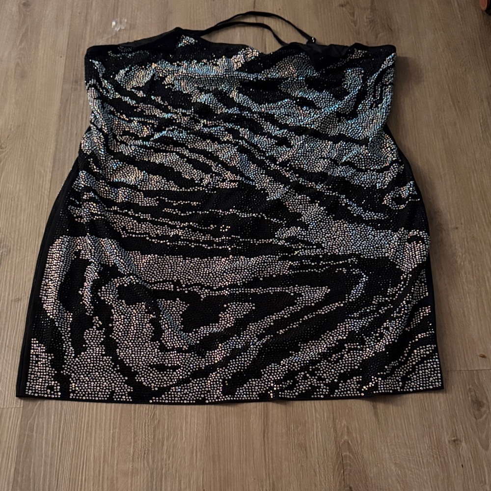 Black and Silver Sequin Mini Dress